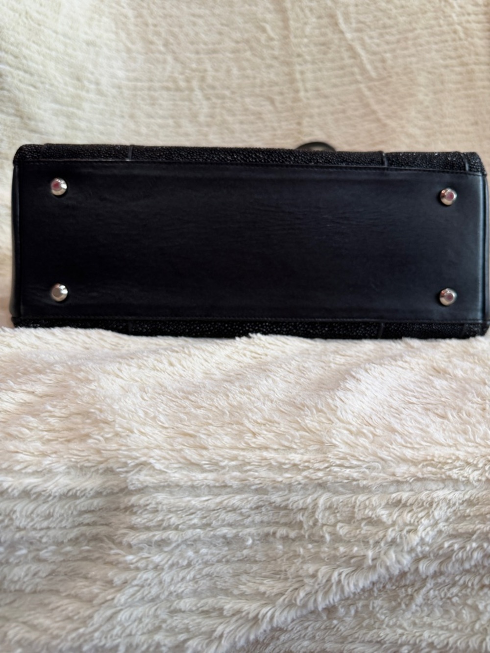 Black Stingray Leather Tote with Matching Wallet - Picture 6 of 14